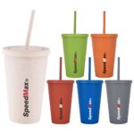16 oz. Double Wall Wheat Straw Fiber Tumbler With Straw