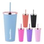 24 oz Rubberized Double Wall Plastic Tumbler With UV Coated Lid