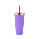 24 oz Rubberized Double Wall Plastic Tumbler With UV Coated Lid - Image 3
