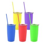20oz. Double Wall Rubberized Acrylic Tumbler With Straw