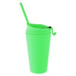 16 oz Rubberized Double Wall Plastic Tumbler With Straw - Image 3