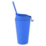 16 oz Rubberized Double Wall Plastic Tumbler With Straw - Image 4
