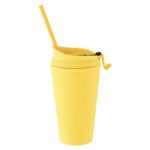 16 oz Rubberized Double Wall Plastic Tumbler With Straw - Image 5