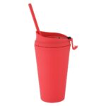 16 oz Rubberized Double Wall Plastic Tumbler With Straw - Image 6