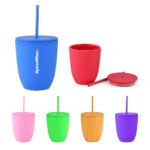 16 oz Rubberized Double Wall Plastic Tumbler With Straw