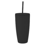28 oz Rubberized Double Wall Plastic Tumbler With Straw - Image 4