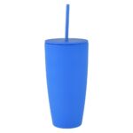 28 oz Rubberized Double Wall Plastic Tumbler With Straw - Image 2