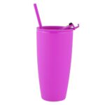 28 oz Rubberized Double Wall Plastic Tumbler With Straw - Image 3