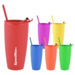 28 oz Rubberized Double Wall Plastic Tumbler With Straw