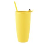 28 oz Rubberized Double Wall Plastic Tumbler With Straw - Image 2
