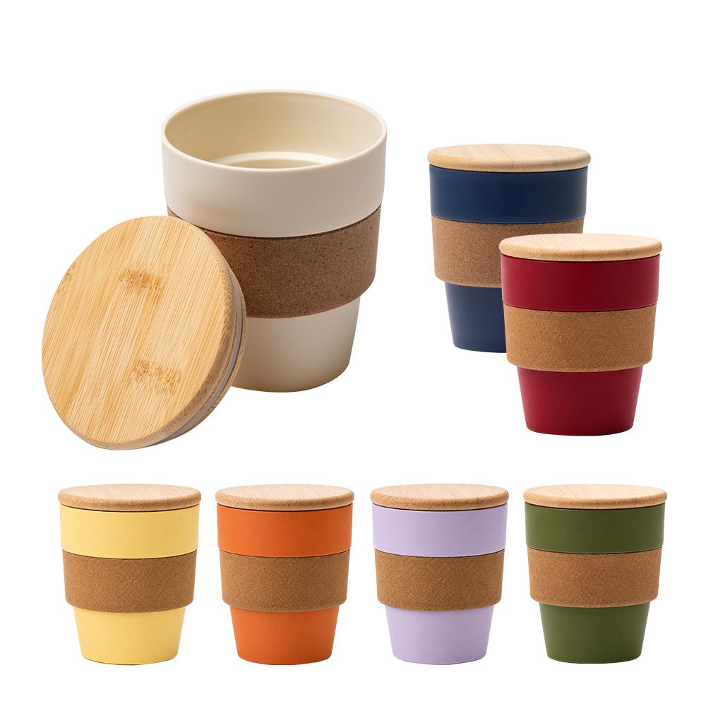 HS-3385 350ML Plastic Coffee Cup W/Cork Sleeve - Image 1